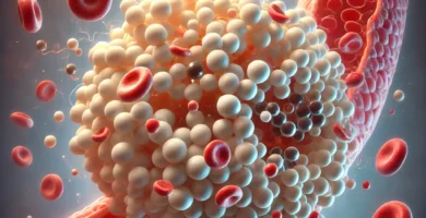 Ilustración médica de las moléculas de colesterol Ilustración detallada de las moléculas de colesterol LDL malo y HDL bueno en el torrente sanguíneo
