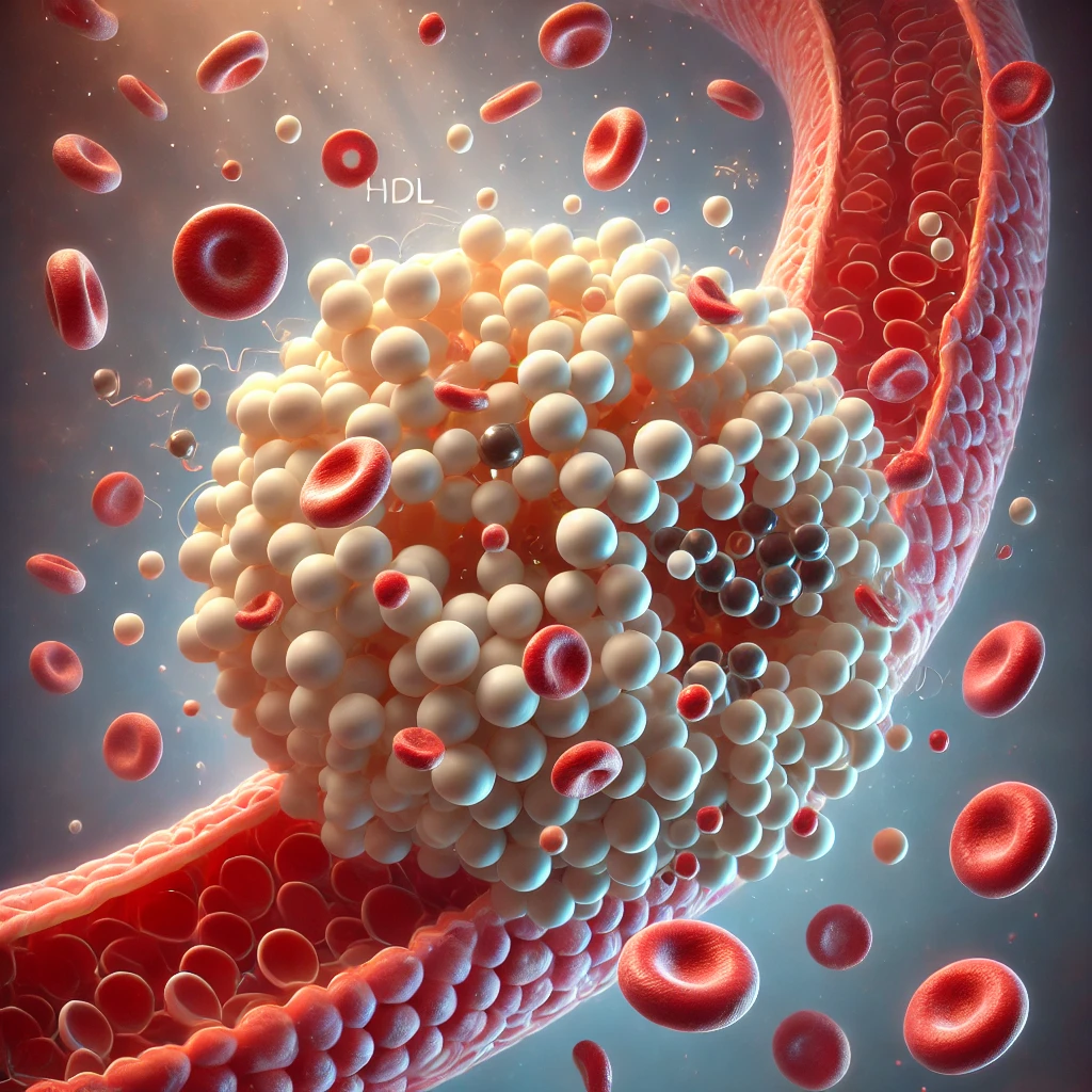 Ilustración médica de las moléculas de colesterol Ilustración detallada de las moléculas de colesterol LDL malo y HDL bueno en el torrente sanguíneo