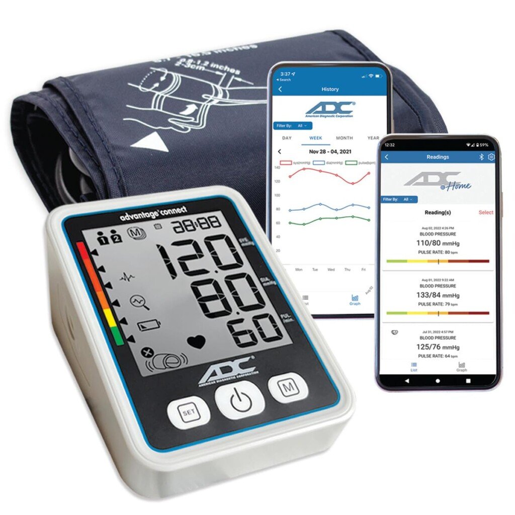 Monitoreo de la presión arterial con un tensiómetro Bluetooth conectado a una app de salud Monitoreo de la presión arterial con un tensiómetro Bluetooth conectado a una app de salud